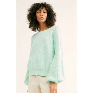 NWT Free People Boucle Knit Found My Friend Pullover in Misty Jade XL